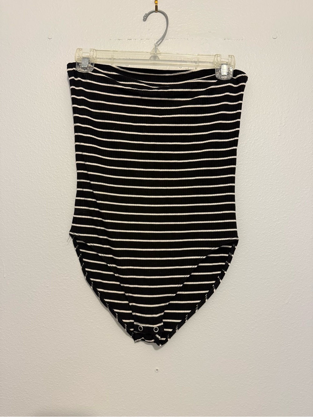American Eagle Outfitters Black and White Striped Strapless One-Piece Bodysuit